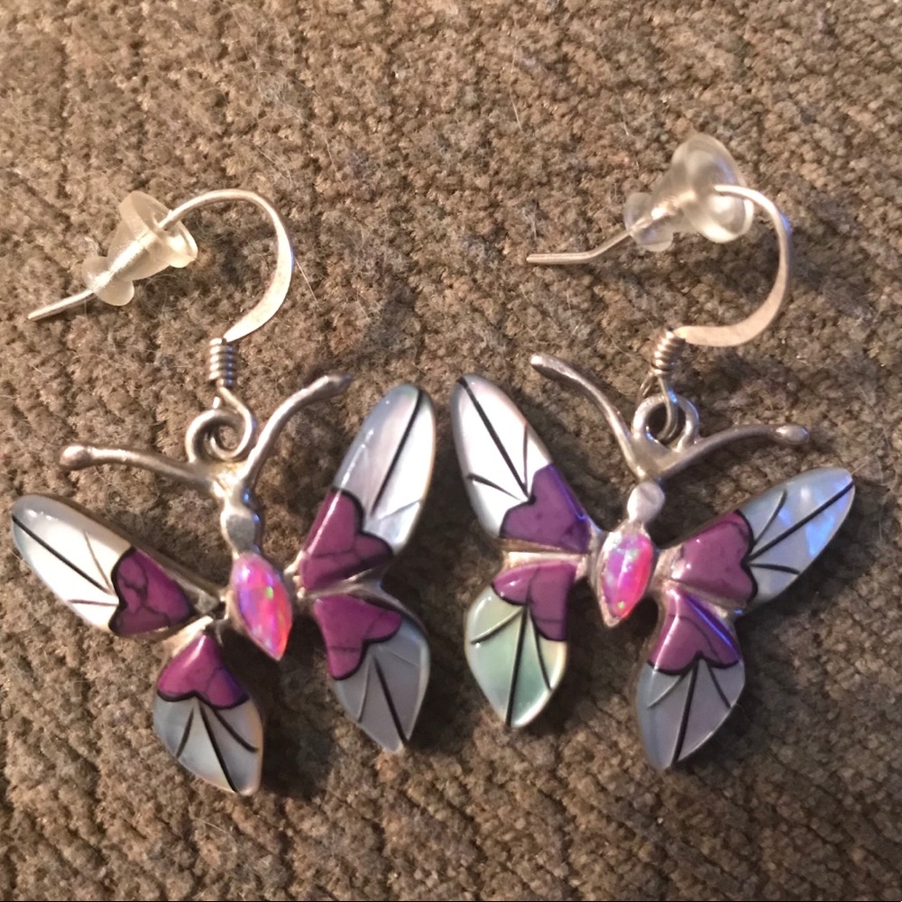 Native American Sterling Silver Butterfly Earrings